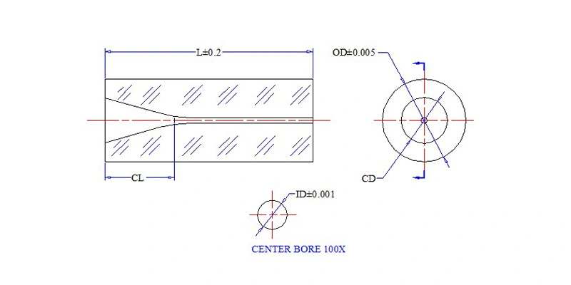 Dimension Drawing of RB Quartz Capillaries