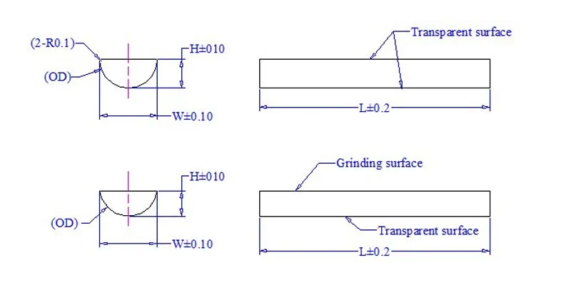 Dimension Drawing of Half Round Quartz Rods