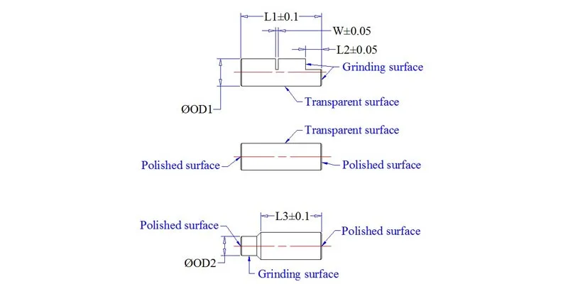 Dimension Drawing of Quartz Rods