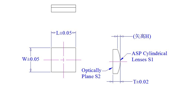 Dimension Drawing of Cylindrical Lenses